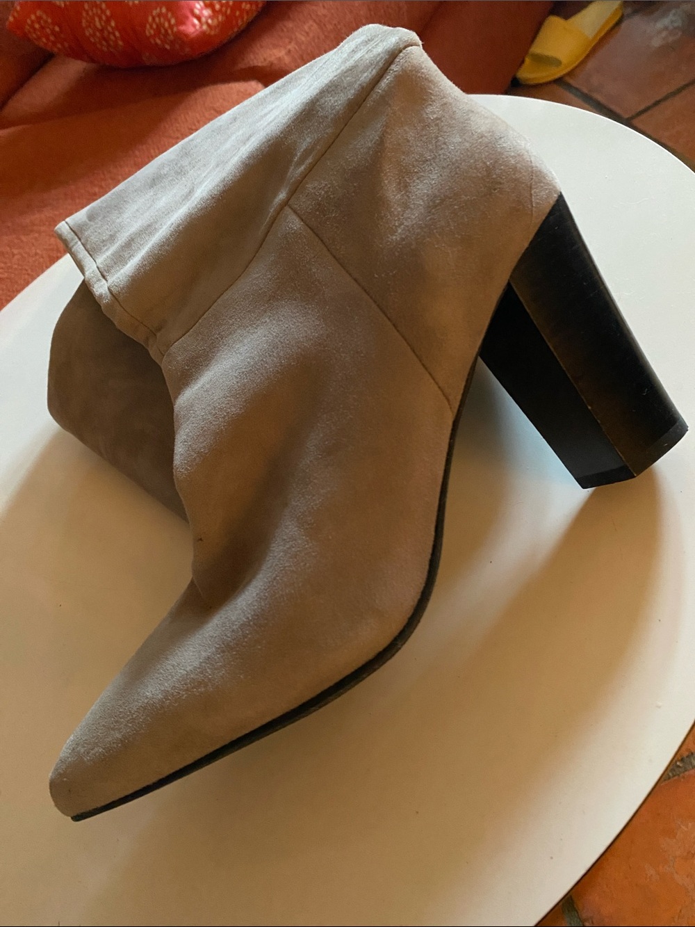T&B Women's Mid-Calf Pointed Toe Suede Boot in Light Gray Size 10M